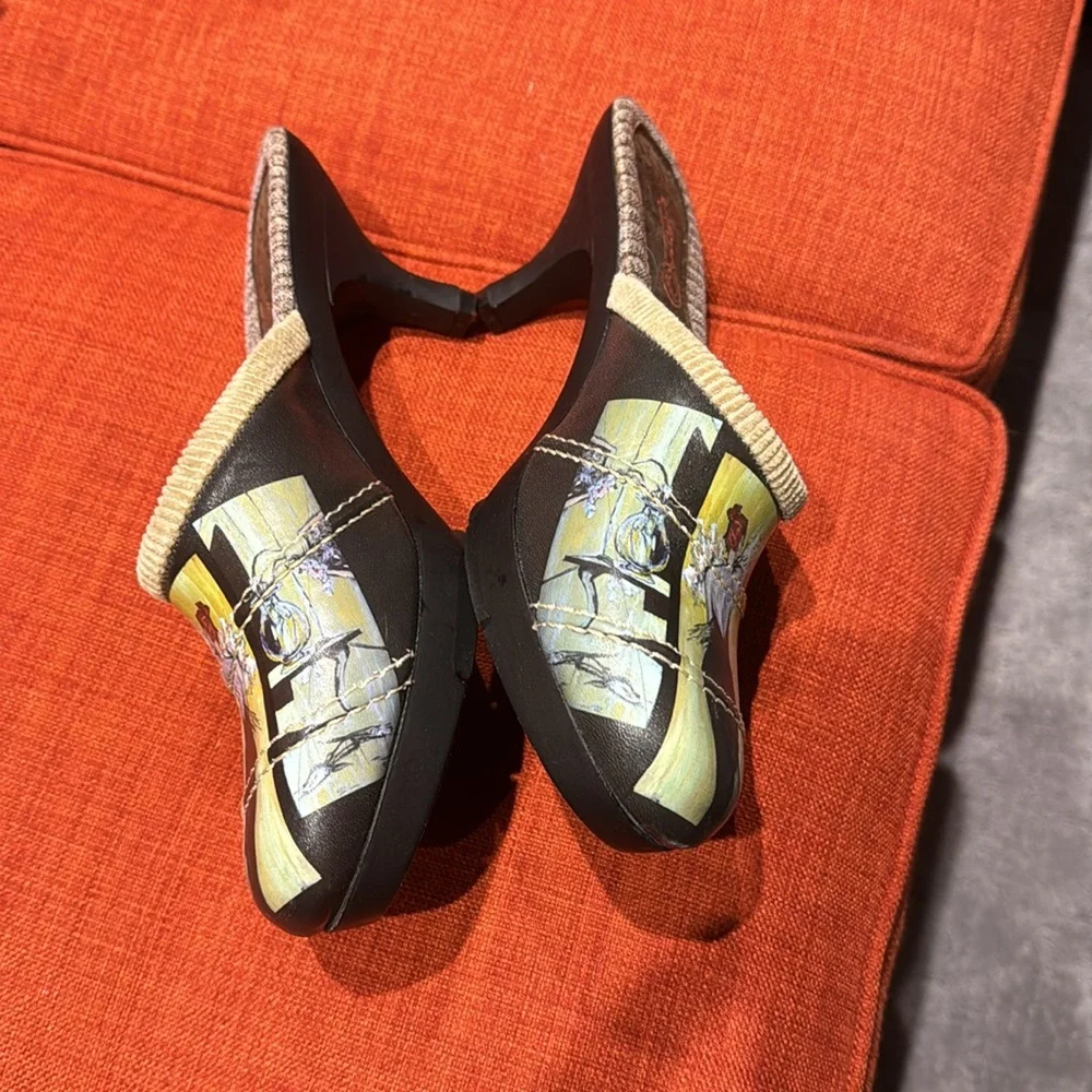 Icon wearable art painted lady mules. Elegant woman & surreal still life image. - Picture 2 of 9